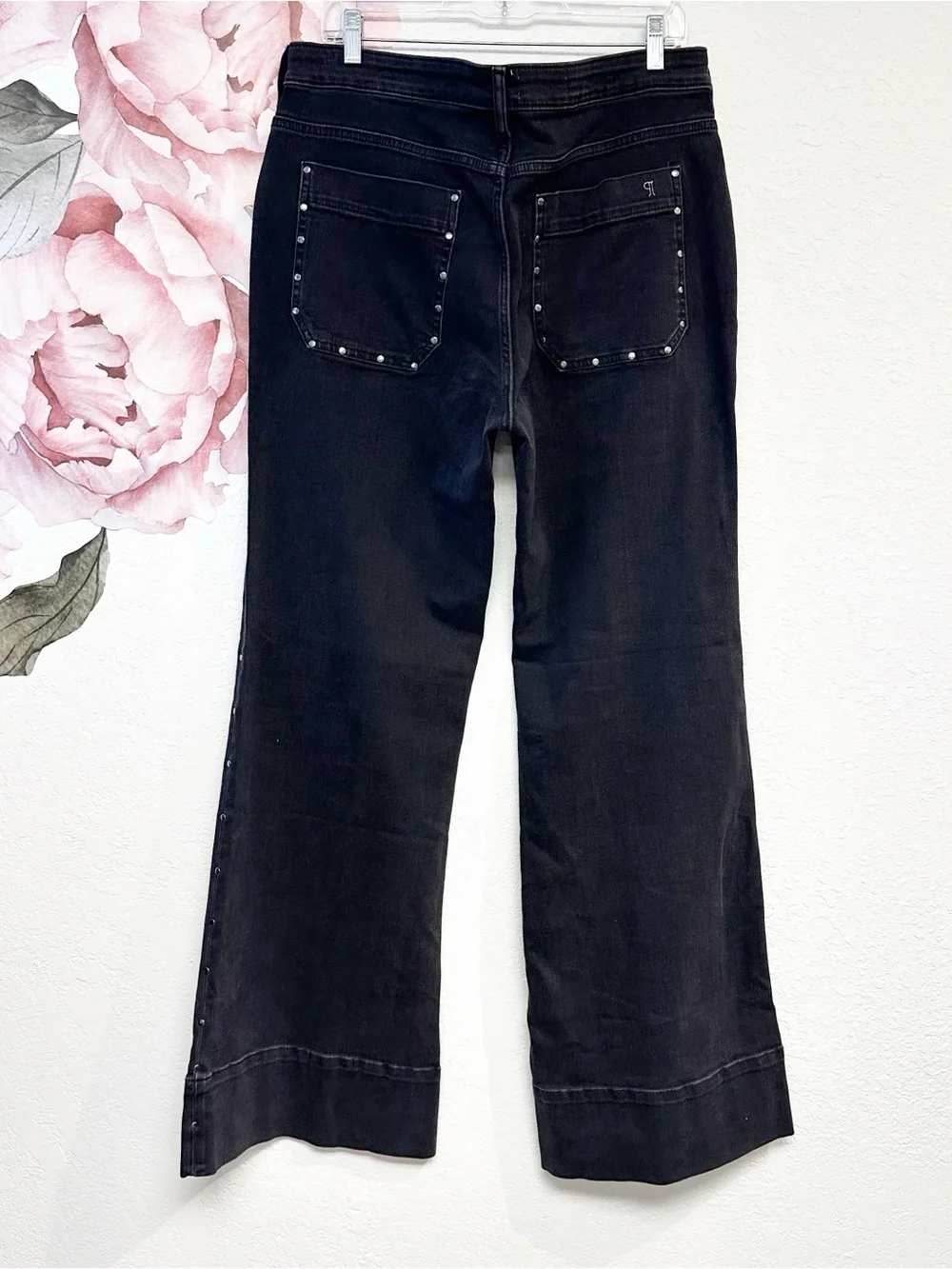 Pilcro Anthropologie The Rylan Black Studded Relax Hi Rise Flare Jeans NWT 32T - Picture 8 of 15